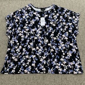 J Jill Women's XL Knit Top Black Drea Floral Dolman Short‎ Sleeve Stretch NWT